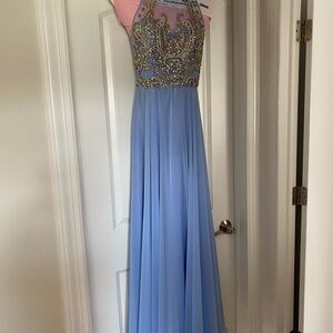 Alyce Paris Blue Dress with Gold Accents